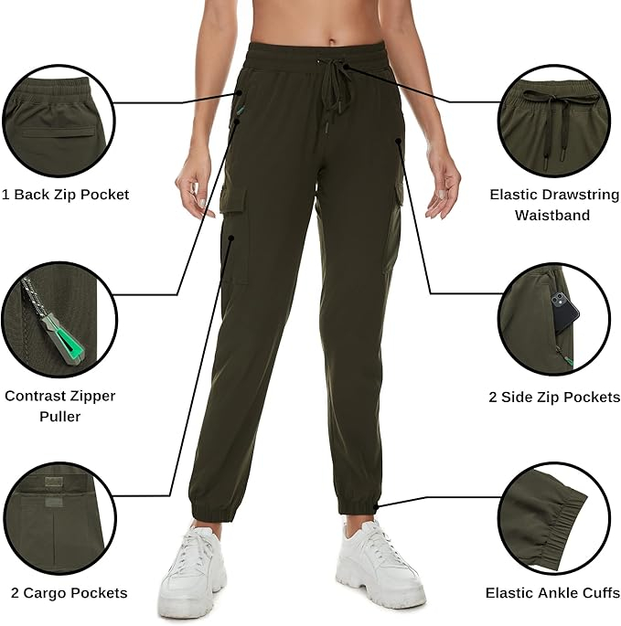Pantaloni sport respirabili pentru femei, cu buzunare, uscare rapida, verzi XS [4]