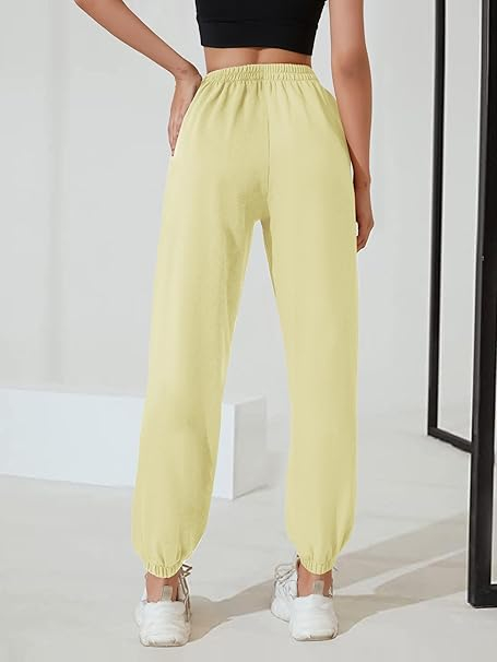 Pantaloni sport respirabili pentru femei, largi, talie elastica, Crem L [4]