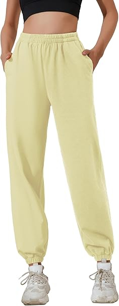 Pantaloni sport respirabili pentru femei, largi, talie elastica, Crem S [1]