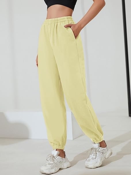 Pantaloni sport respirabili pentru femei, largi, talie elastica, Crem S [3]