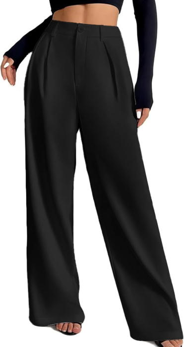 Pantaloni Palazzo Damă cu Talie Înaltă – Croială Largă, Material Elastic, 2 Buzunare, Office & Casual, XL [3]