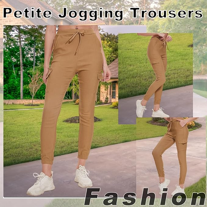 Pantaloni sport respirabili pentru femei, talie elastica cu snur, Maro XL [5]