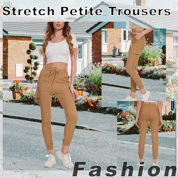 Pantaloni sport respirabili pentru femei, talie elastica cu snur, Maro XL [4]