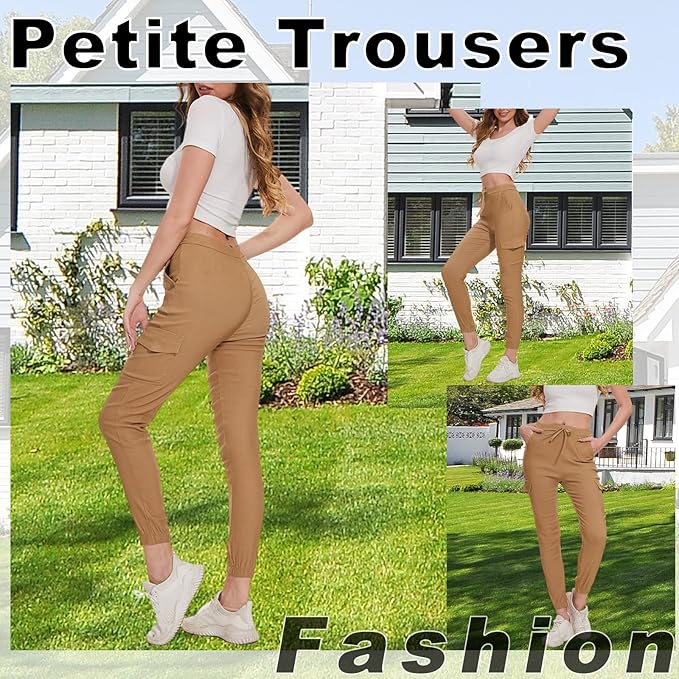 Pantaloni sport respirabili pentru femei, talie elastica cu snur, Maro XL [3]