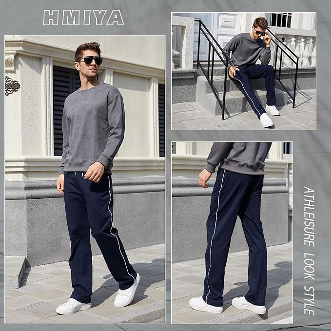 Pantaloni albastri sport Bărbați din Bumbac, Elastici, 2 Buzunare cu Fermoar, Talie Reglabilă, 3XL [4]