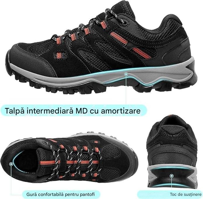 Pantofi de drumeție antiderapanti confortabili trekking - Negru/rosu Mărimea 40 [7]