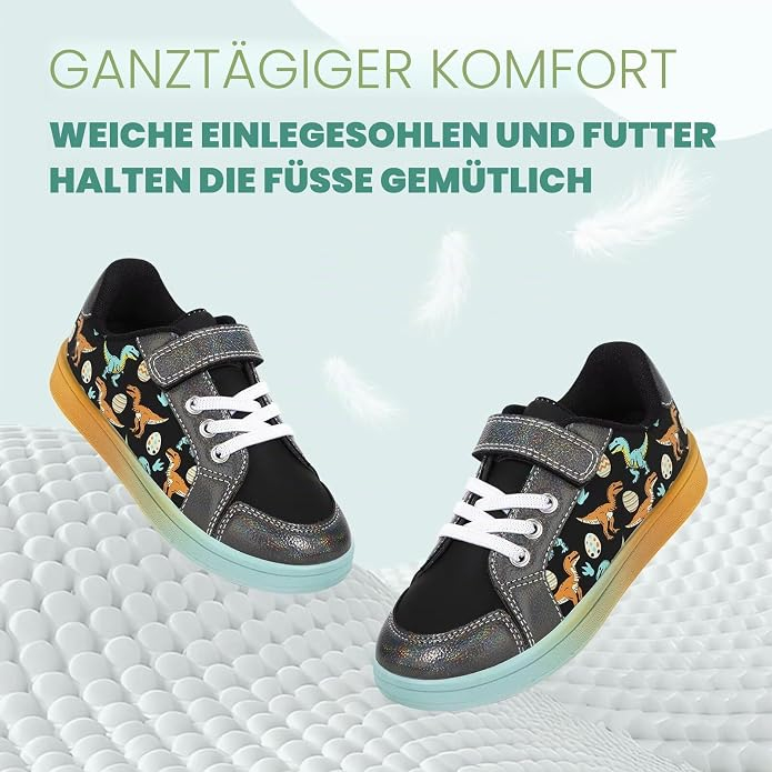 Pantofi negri Sport Copii din Pânză, Adidasi cu Velcro și Șireturi Elastice, Talpă Antiderapantă, 23 [6]