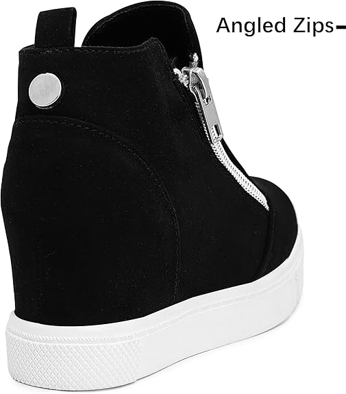 Pantofi sport comozi pentru femei, negri cu talpa alba, 2 fermoare, peste glezna, 36 [5]