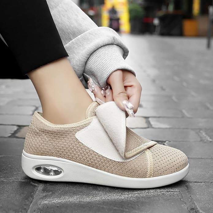 Pantofi ortopedici 39 confort pentru femei, model lat si reglabil, material textil respirabil, talpa cu perna de aer pentru amortizare, inchidere ajustabila, ideali pentru mers si stat in picioare, Be [2]