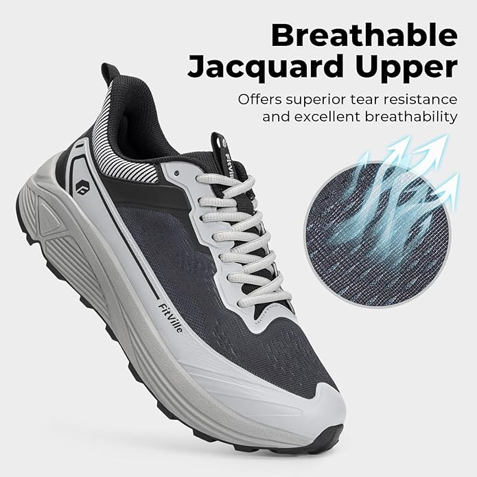 Pantofi sport extralargi pentru barbati, respirabili, talpa groasa, gri cu negru, 41 [4]