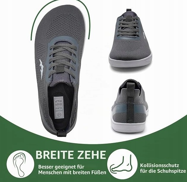 Pantofi gri Barefoot cu Vârf Lat, Talpă Flexibilă din Cauciuc, Respirabili, 40 [4]