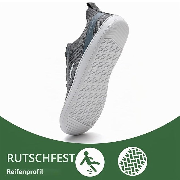 Pantofi gri Barefoot cu Vârf Lat, Talpă Flexibilă din Cauciuc, Respirabili, 40 [3]