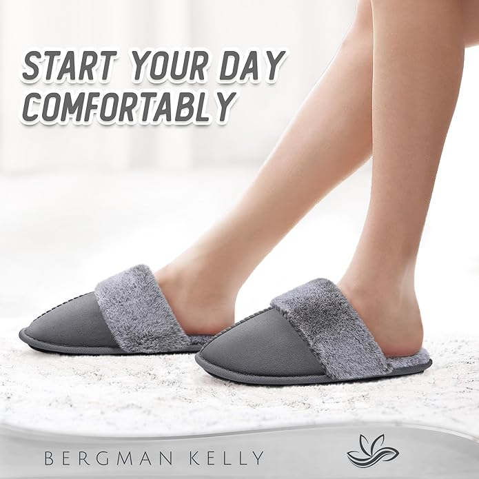 Papuci de casa caldurosi pentru femei, talpa antialunecare, marime 38/39 Gri [2]