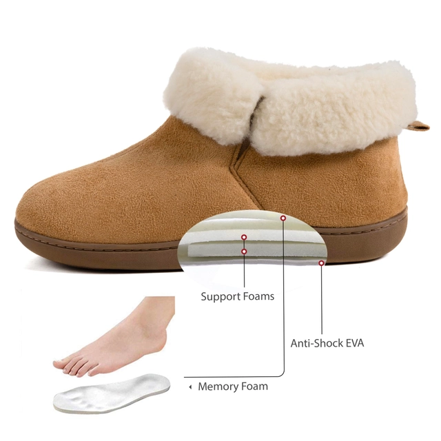 Papuci de casa caldurosi pentru femei, talpa antialunecare, marime 37, Bej [4]