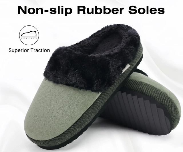 Papuci de casa imblaniti pentru femei, talpa antialunecare, marime 40, verzi cu negru [4]