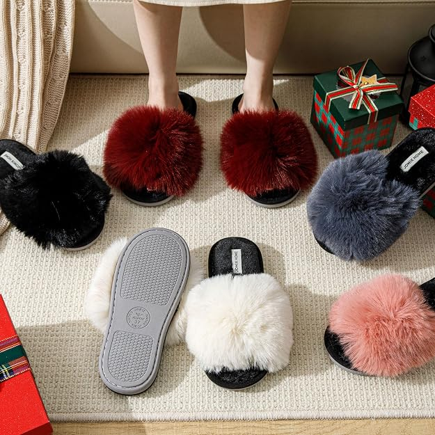 Papuci de casă damă 37 cu blăniță gri, model inimioară, talpă TPR antiderapantă și branț Memory Foam [6]