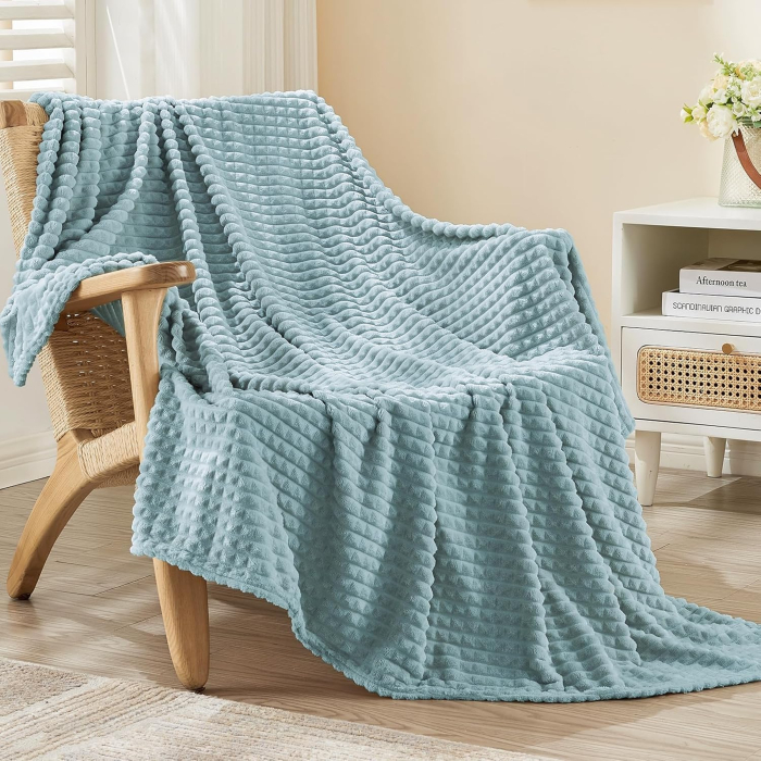 Pătură albastra pufoasă, fleece moale, simpla 130 x 150 cm [6]
