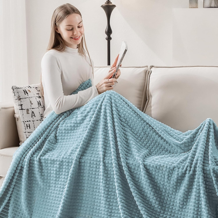 Pătură albastra pufoasă, fleece moale, simpla 130 x 150 cm [5]