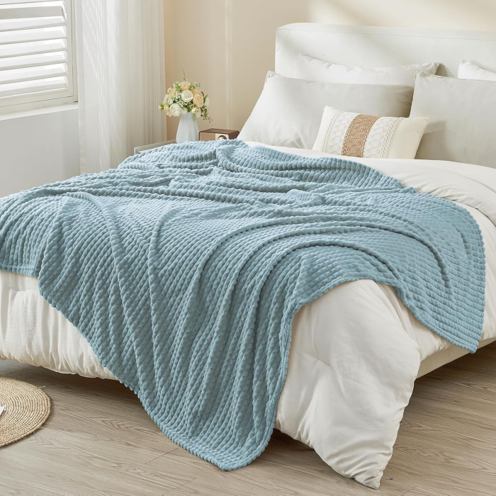 Pătură albastra pufoasă, fleece moale, simpla 130 x 150 cm [7]