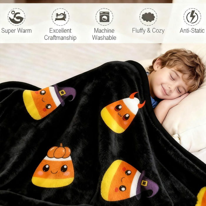 Pătură pufoasă, fleece moale neagra cu model nostim 130 x 150 cm [4]