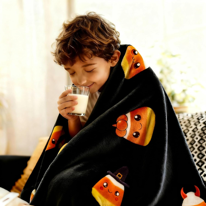 Pătură pufoasă, fleece moale neagra cu model nostim 130 x 150 cm [7]