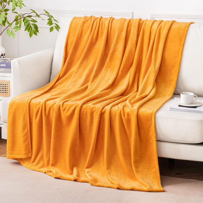 Pătură pufoasă, fleece moale și caldă pentru canapea, galbena 150x200 cm [2]