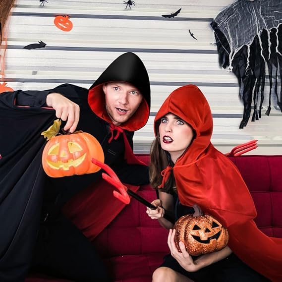 Pelerina reversibila cu gluga pentru carnaval, rosu/negru 140 cm [4]