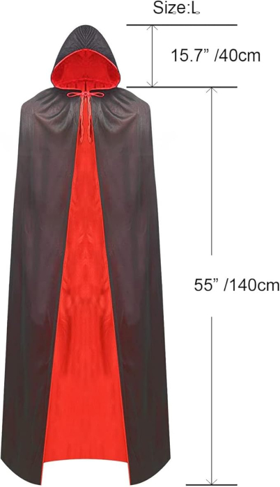 Pelerina reversibila cu gluga pentru carnaval, rosu/negru 140 cm [2]