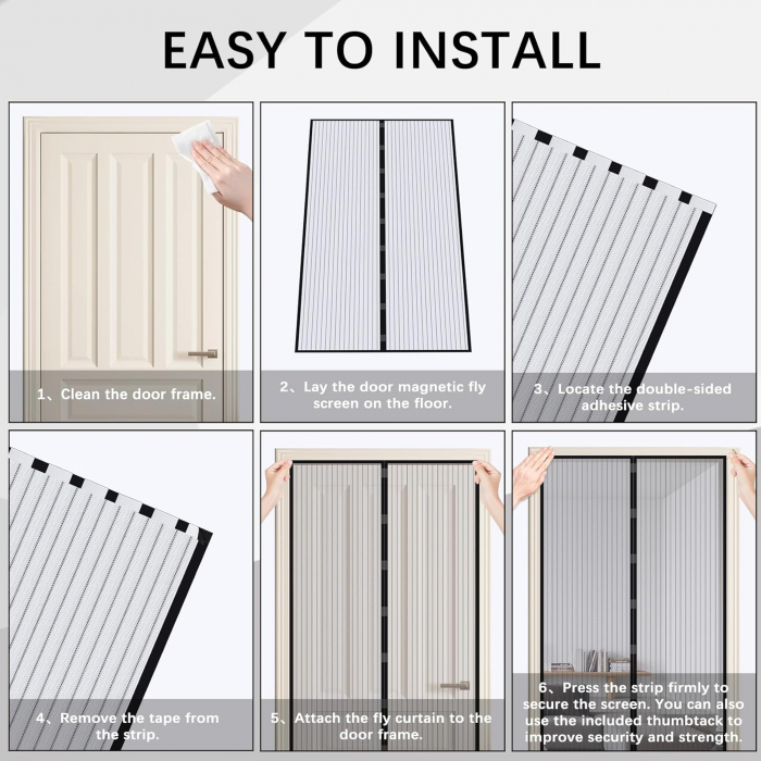 Perdea cu plasa deasa contra insectelor, fara gaurire, 85x200 cm Neagra [7]