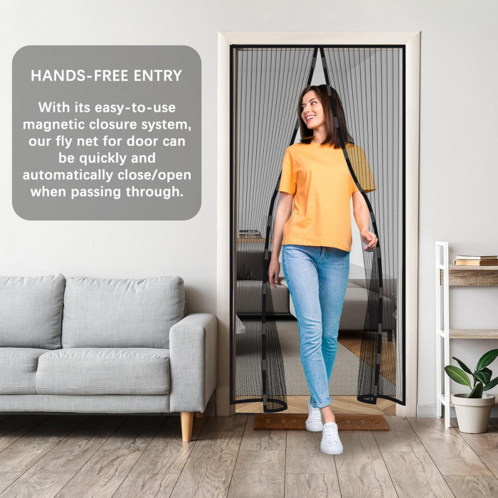 Perdea cu plasa deasa contra insectelor, fara gaurire, 95x210 cm Neagra [6]