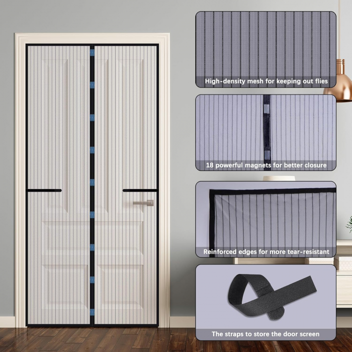 Perdea cu plasa deasa contra insectelor, fara gaurire, 85x200 cm Neagra [4]