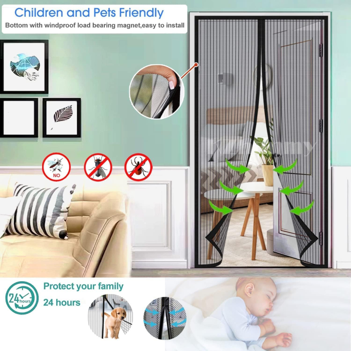 Perdea cu plasa deasa contra insectelor, fara gaurire, 80x200 cm Neagra [5]