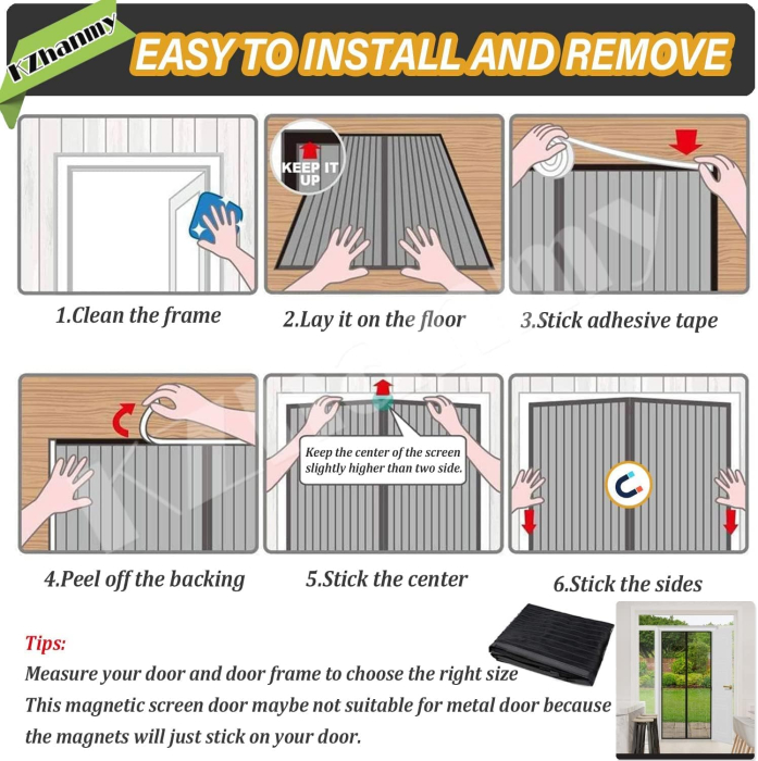 Perdea cu plasa deasa contra insectelor, fara gaurire, 80x200 cm Neagra [7]