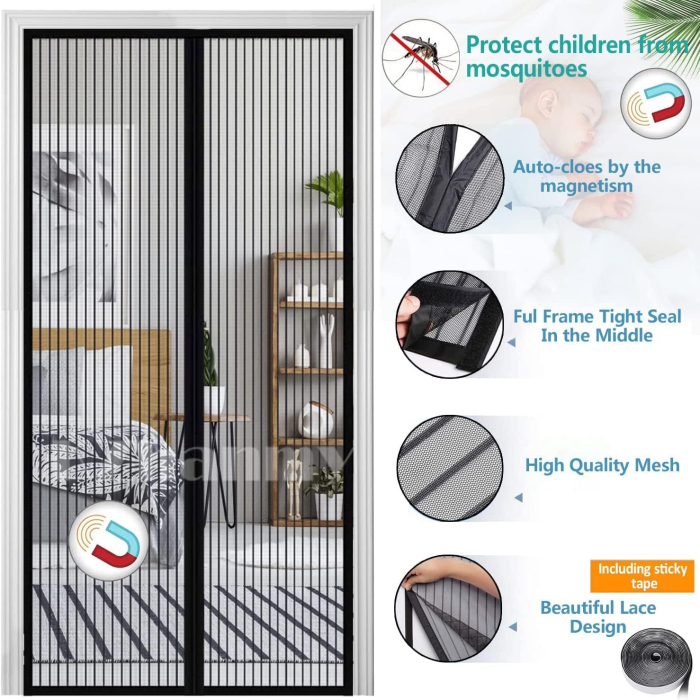 Perdea cu plasa deasa contra insectelor, fara gaurire, 80x200 cm Neagra [3]