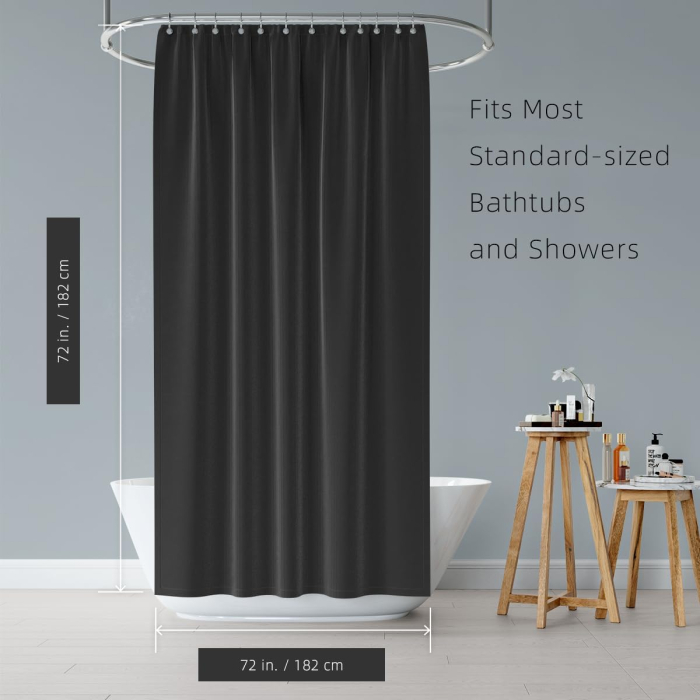 Perdea textila de dus, neagra, groasa,opaca, usor lavabila, impermeabila 180x200 cm cu 12 carlige [5]