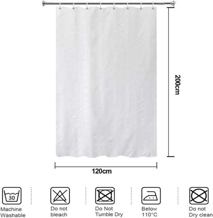 Perdea de dus alba groasa,opaca, usor lavabila, impermeabila 120x200cm cu12 carlige [8]