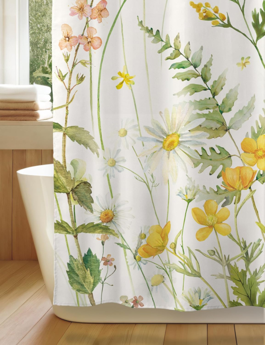 Perdea de dus groasa,opaca, usor lavabila, impermeabila 182x182cm cu12 carlige , model floral [4]