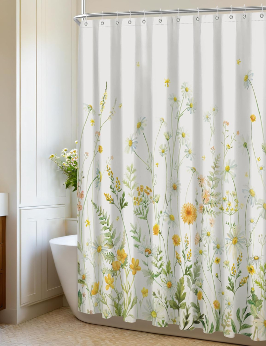 Perdea de dus groasa,opaca, usor lavabila, impermeabila 182x182cm cu12 carlige , model floral [3]