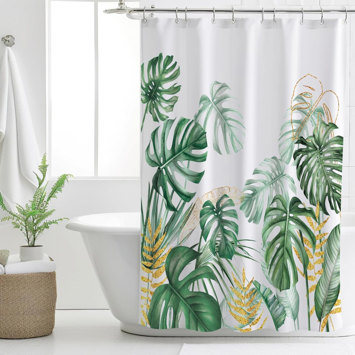 Perdea de dus textila groasa,opaca, usor lavabila, impermeabila 200x180cm cu12 carlige [1]