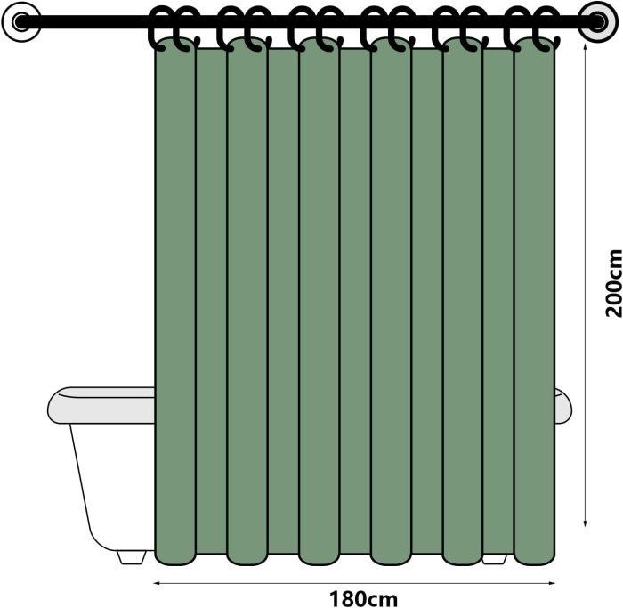 Perdea de dus textila groasa,opaca, usor lavabila, impermeabila 200x180cm cu12 carlige [5]