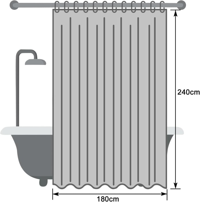 Perdea de dus extralunga, usor lavabila, impermeabila 240x180 cm cu12 carlige , alba [8]