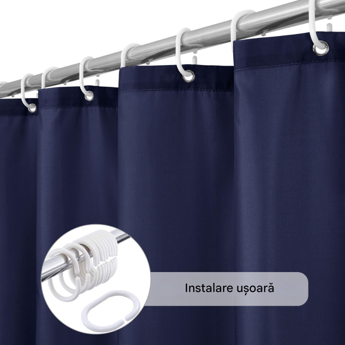 Perdea de dus textil anti-mucegai, usor lavabila, impermeabila 180x180 cm cu12 carlige , albastra [2]