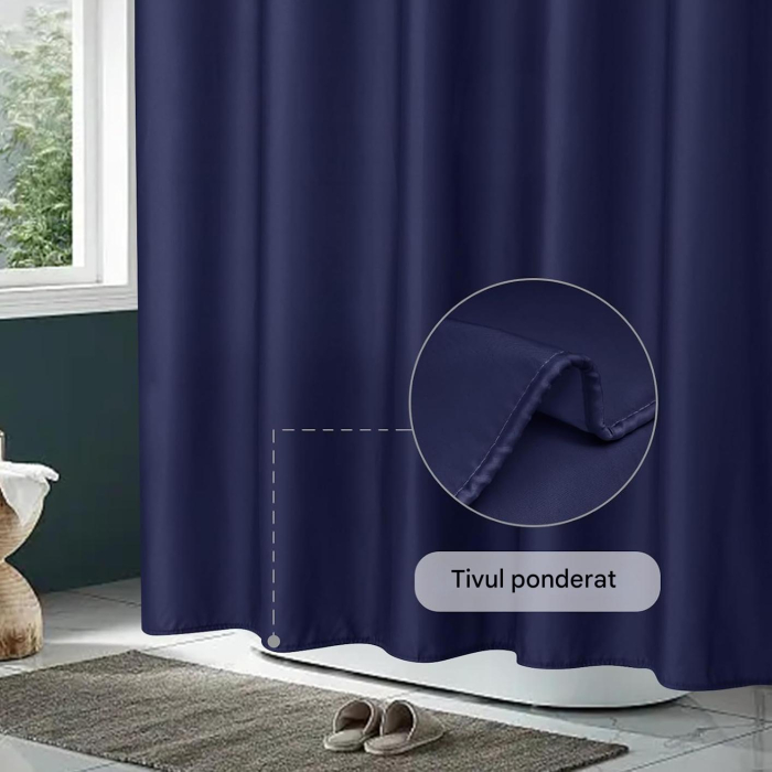 Perdea de dus textil anti-mucegai, usor lavabila, impermeabila 180x180 cm cu12 carlige , albastra [6]
