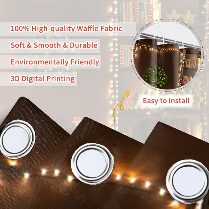 Perdea de dus, usor lavabila, impermeabila 180x180 cm cu12 carlige , Model Craciun [4]