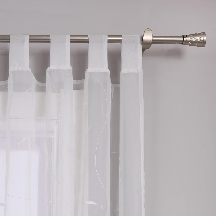 Perdea brodată model frunze cu bucle sus 1‑buc – Alb 140x145cm [3]