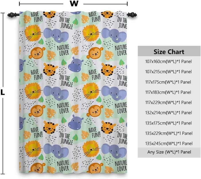 Perdea groasa pentru copii cu animale din jungla 175 cm inaltime, 135 cm latime,1 bucata [6]