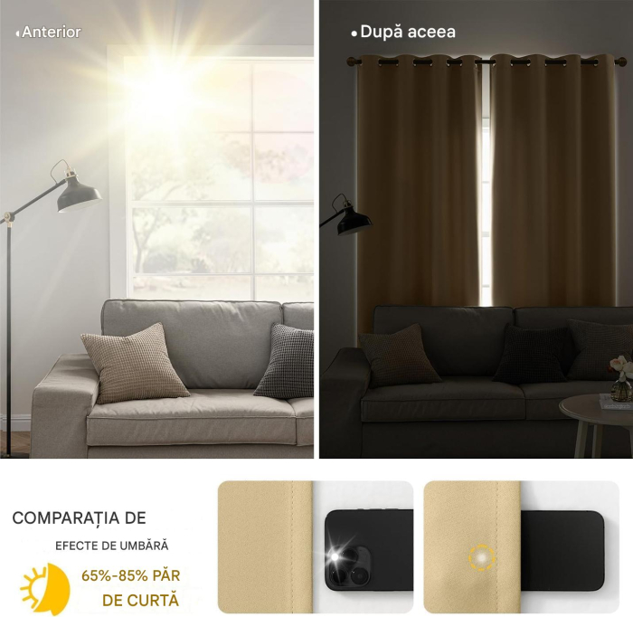 Perdea termica groasa 280 cm inaltime, 140 cm latime, Bej galbui-1 bucata [5]