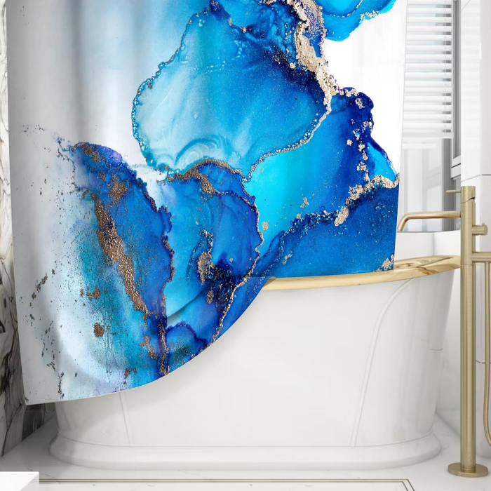Perdea textila de dus, albastra, groasa,opaca, usor lavabila, impermeabila 180x180 cm cu 12 carlige [6]
