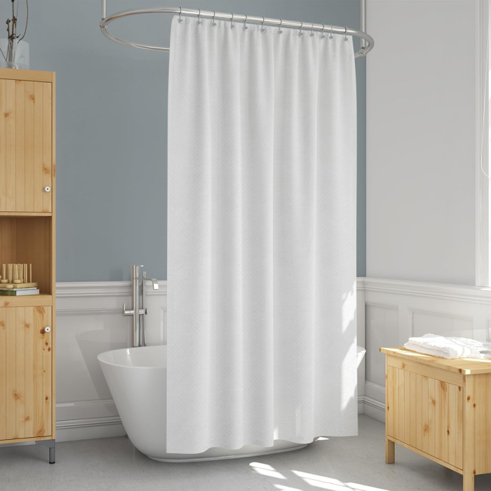 Perdea textila de dus, alba, groasa,opaca, usor lavabila, impermeabila 90x180 cm cu 12 carlige [3]