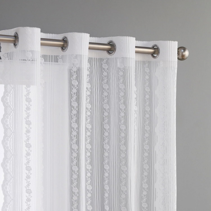 Perdele glisante brodate din dantela alba, semi-transparente cu ochiuri, Vintage pentru Decor Sufragerie Dormitor, set 2 buc H225 X L140 cm [2]